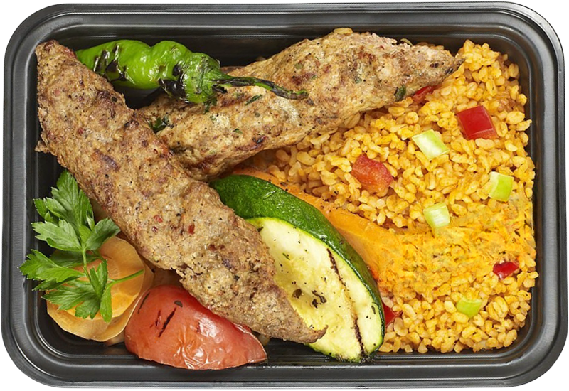 Ready meal in a tray including beans, chicken nuggets